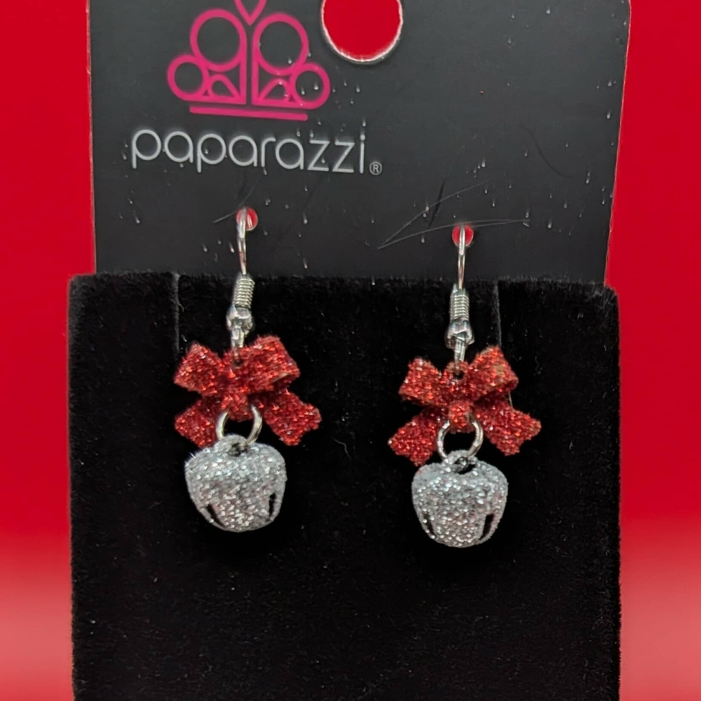 Paparazzi Red Bow and Silver Bell Earrings